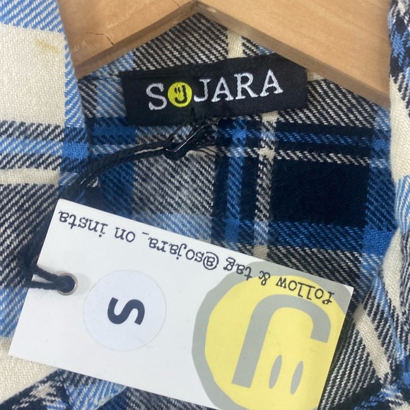 Sojara Button Cropped Jacket Women Size Small Blue Sequin Star Flannel Plaid - Picture 2 of 11